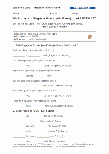 Arbeitsblatt für das Future I / will future.