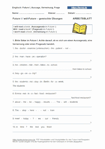 Arbeitsblatt für das Future I / will future.