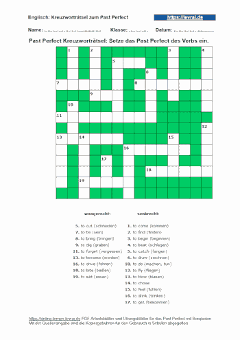 Arbeitsblatt für das PastPerfect.