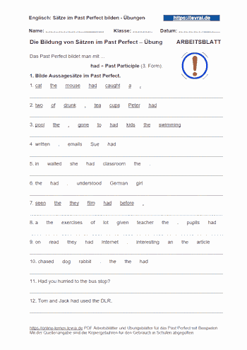 Arbeitsblatt für das PastPerfect.
