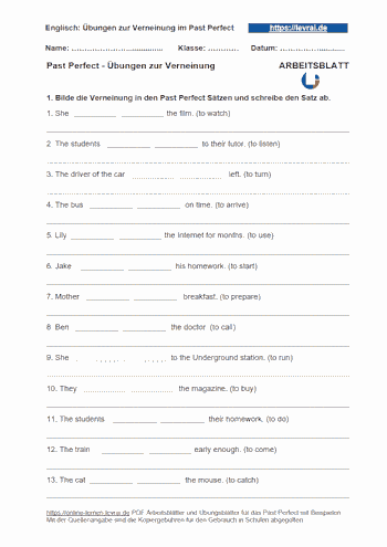 Arbeitsblatt für das PastPerfect.