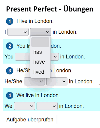 Übungen für das Present Perfect.