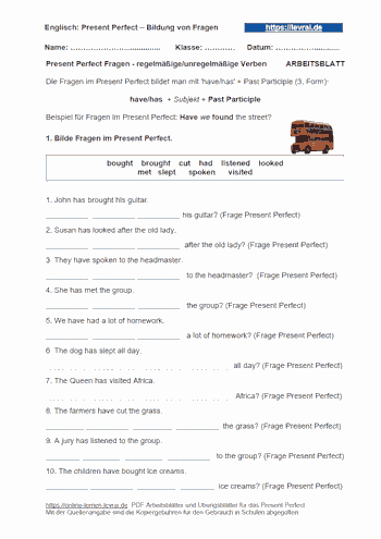 Arbeitsblatt für das Present Perfect - gemischte Übung.