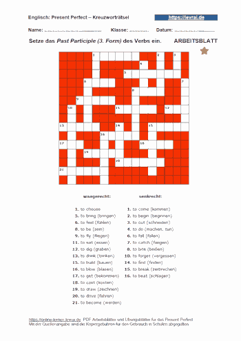 Kreuzworträtsel für das Present Perfect.