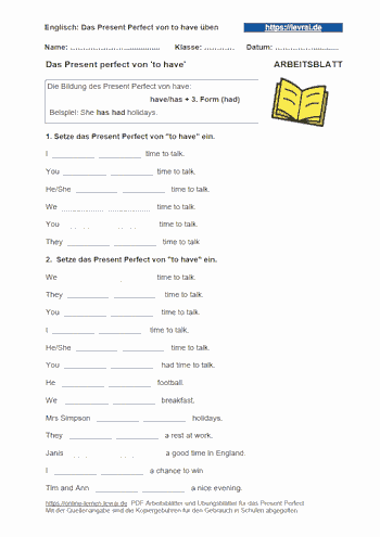 Arbeitsblatt für das Present Perfect - to have konjugieren.
