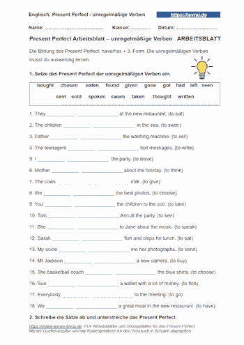Arbeitsblatt für das Present Perfect.