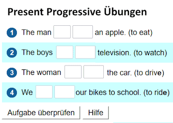 Lerne das Present Progressive mit Online-Übungen.