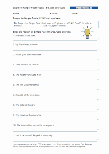 Fragen mit did und was / were bilden - Arbeitsblatt.