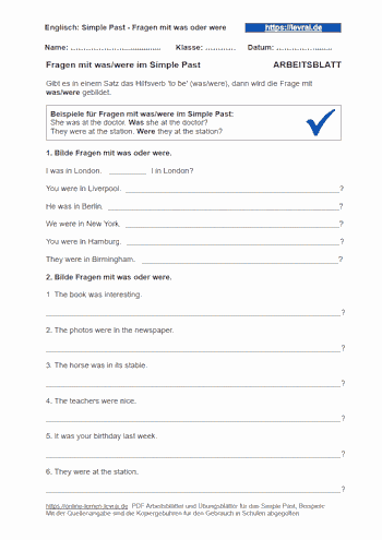 Arbeitsblatt Simple Past: Fragen bilden.