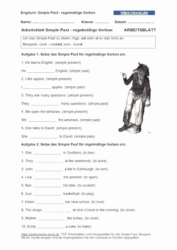 Arbeitsblatt und Übungsblatt für Verben im Simple Past.