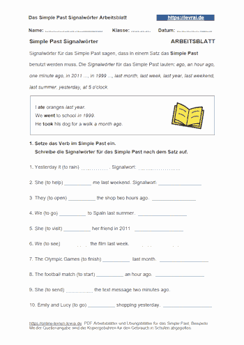 Arbeitsblatt für Signalwörter im Simple Past.