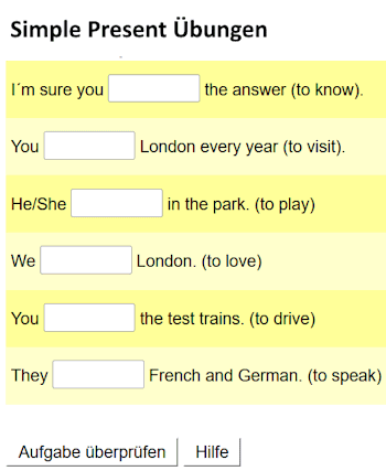 Übungen für den Vergleich der englischen Zeiten.