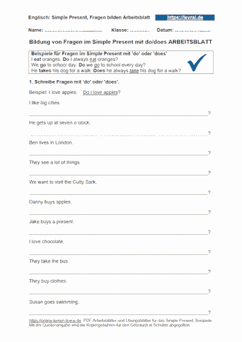 Übe im Simple Present Fragen zu bilden