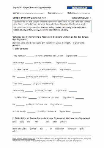 Arbeitsblatt für das Signalwörter