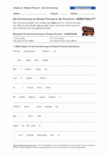 Arbeitsblatt für das Simple Present