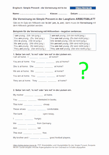 Arbeitsblatt für die Verneinung