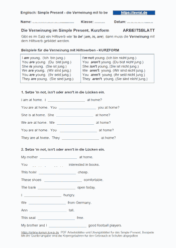 Arbeitsblatt für die Verneinung