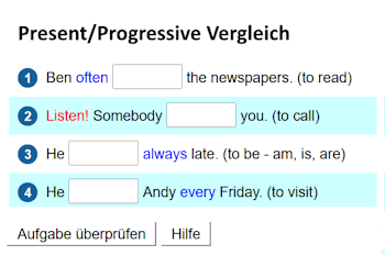 Übungen für den Vergleich vom Simple Present und Present Progressive