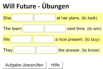 Arbeitsblätter für die Bildung des Future I / will future.
