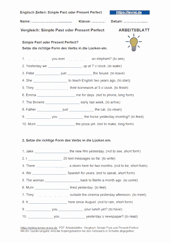 Vergleiche die Englisch-Zeiten Simple Past und Present Perfect