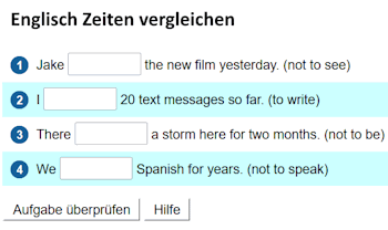 Übungen für den Vergleich der englischen Zeiten.