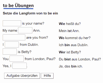 Arbeitsblätter für to be.
