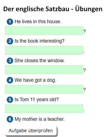 Übungen für den englischen Satzbau.