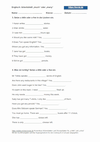 Arbeitsblatt 3 mit Lösungen für a little und a few.