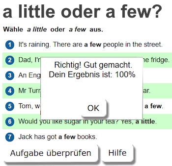 Zu den Übungen für a little und a few.