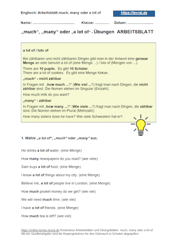 Lösungen für das Arbeitsblat 1: a little und a few.