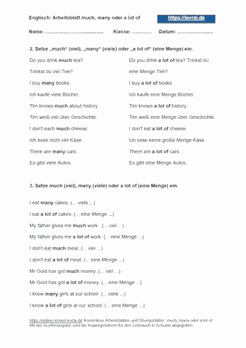 Lösungen für das Arbeitsblat 2: a little und a few.
