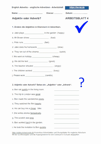 Arbeitsblatt und Übungsblatt 4: Adjektiv oder Adverb?