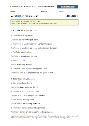 Arbeitsblatt und Übungsblatt mit Lösungen für die Satzstellung englischer Adverbien.