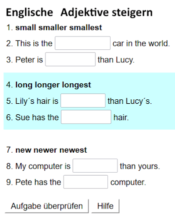 Übungen zur Steigerung englischer Adjektive.