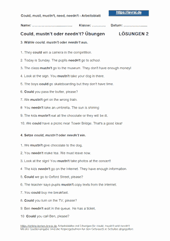 Lösungen zum Arbeitsblatt 2 für die Steigerung englischer Adjektive.