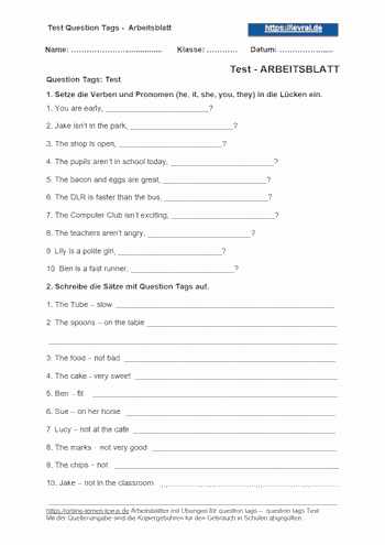 Englisch-Test mit Übungen für Question Tags.