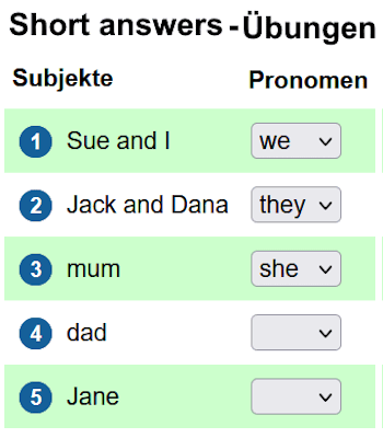 Übe auf den folgenden Seiten die short answers.