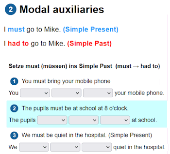 Kostenlose online Übungen für modal auxiliaries.