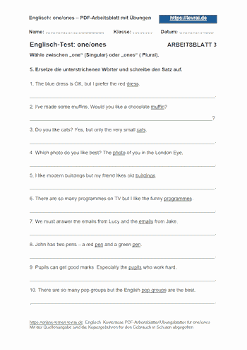 Arbeitsblatt 3 als Englisch-Test für one/ones.