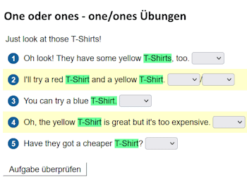 Arbeitsblätter und Übungsblätter für one/ones.