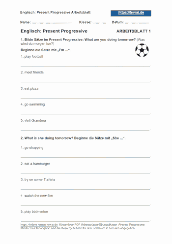 Arbeitsblatt 1 für das Present Progressive.