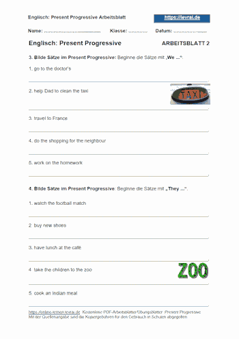 Arbeitsblatt 2 für das Present Progressive.