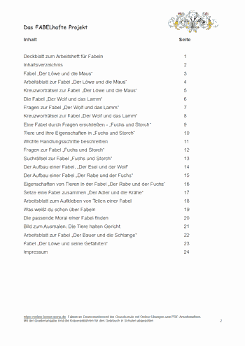 Fabel Arbeitsblatt für Der Löwe und die Maus - Grundschule
