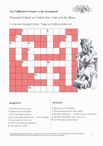Fabel Arbeitsblatt für Der Löwe und die Maus - Grundschule
