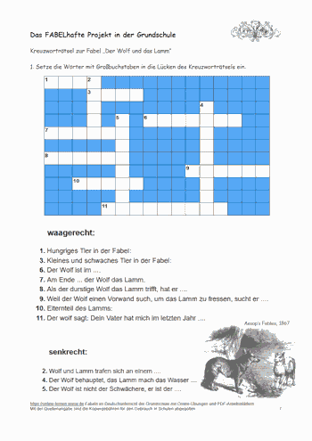 Fabel Arbeitsblatt für Der Wolf und das Lamm - Grundschule