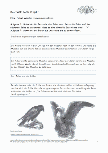 Fabel Arbeitsblatt für Der Adler und die Krähe.