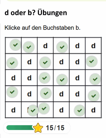 Übungen für b oder d in der Grundschule.