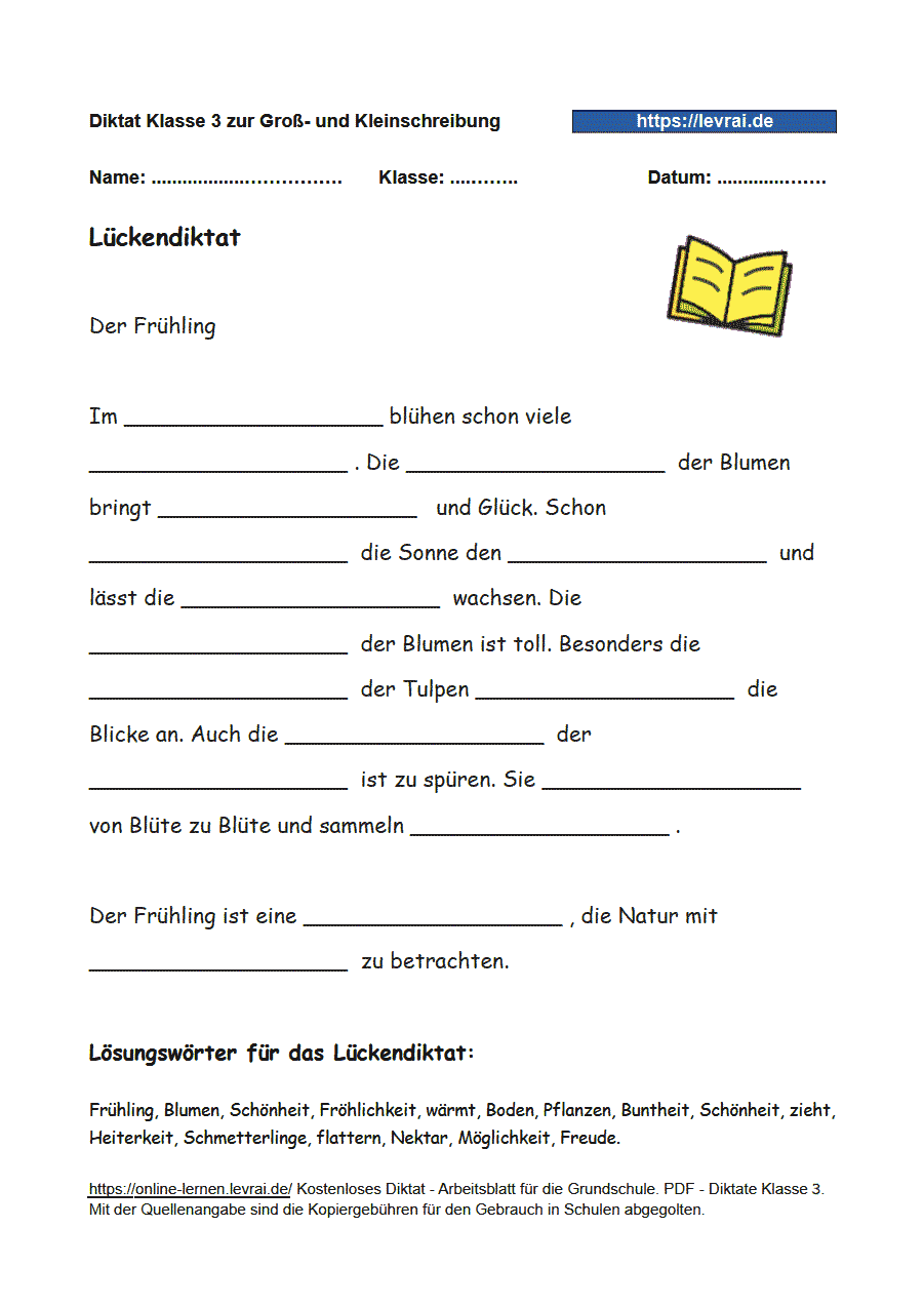 Diktat für Klasse 3 zur Groß- und Kleinschreibung