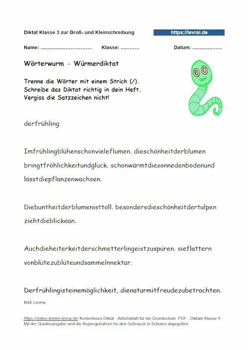 Deutsch Diktat Klasse 6 Groß Und Kleinschreibung Diktat für Klasse 3 zur Groß- und Kleinschreibung