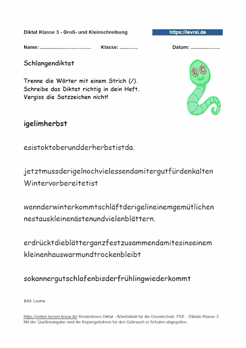 Laufdiktat für Klassse 3 zur Groß- und Kleinschreibung.